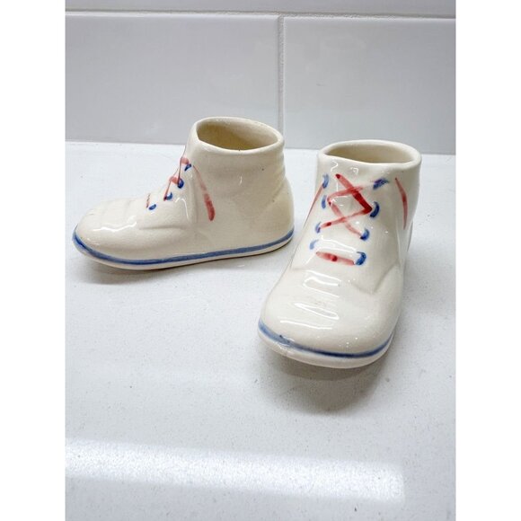 Pair of Vintage 1950's Baby Booties Ceramic Pottery Decor in White - Picture 3 of 7
